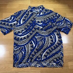 Hawaiian Button-Up Short Sleeve Tribal Ethnic All Over Print Men's Med Hula Bay